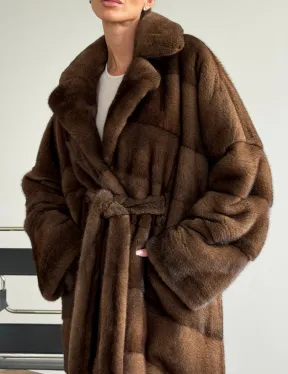 Шуба из плюшевой норки Velvet с английским воротником - цвет соболь