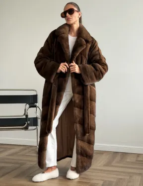 Шуба из плюшевой норки Velvet с английским воротником - цвет соболь