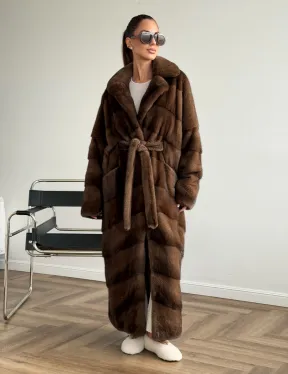 Шуба из плюшевой норки Velvet с английским воротником - цвет соболь