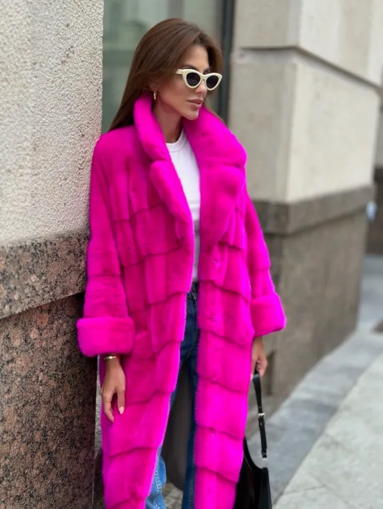 Розовая норковая шуба