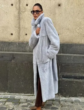 Голубая шуба из плюшевой норки “Velvet”