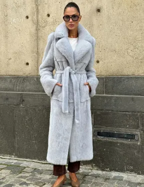 Голубая шуба из плюшевой норки “Velvet”