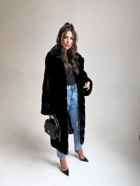 Черная норковая шуба из аукционной норки NAFA