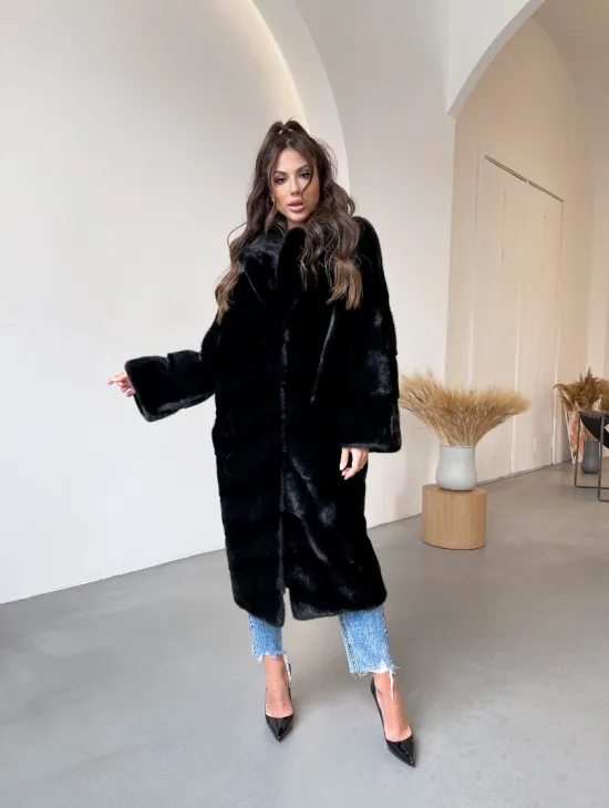 Черная норковая шуба из аукционной норки NAFA
