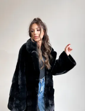 Черная норковая шуба из аукционной норки NAFA