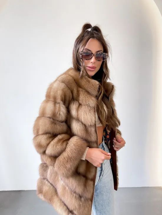 Шуба из куницы на молнии