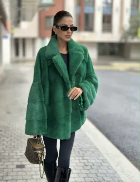 Куртка из норки с английским воротником - цвет изумруд