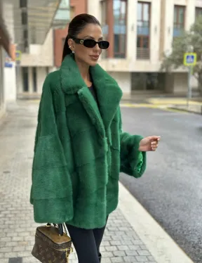 Куртка из норки с английским воротником - цвет изумруд