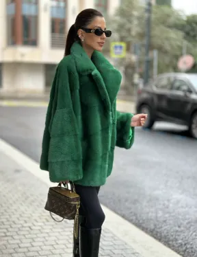 Куртка из норки с английским воротником - цвет изумруд