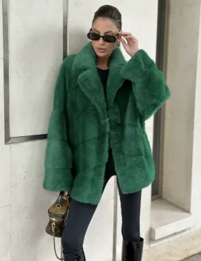 Куртка из норки с английским воротником - цвет изумруд