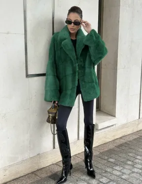 Куртка из норки с английским воротником - цвет изумруд