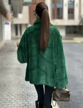 Куртка из норки с английским воротником - цвет изумруд