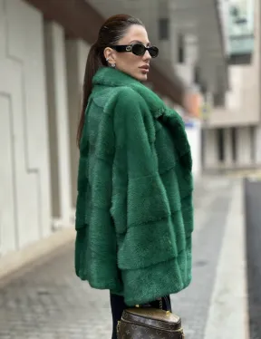 Куртка из норки с английским воротником - цвет изумруд