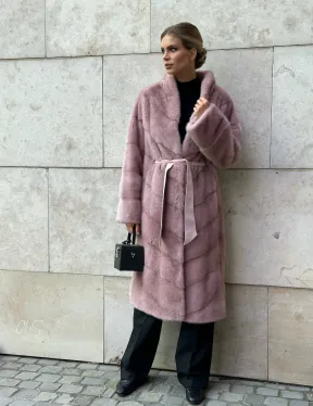 Шуба норковая с поясом - цвет розовый фламинго