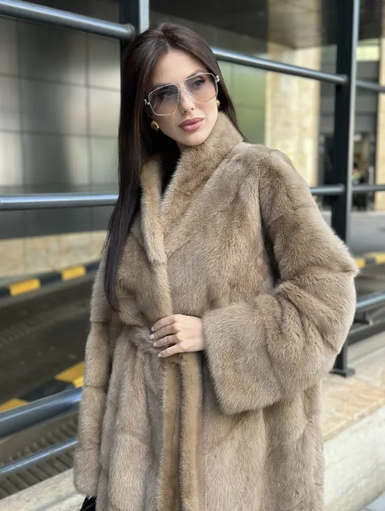 Пастель норковая шуба из аукционного меха - воротник отворот
