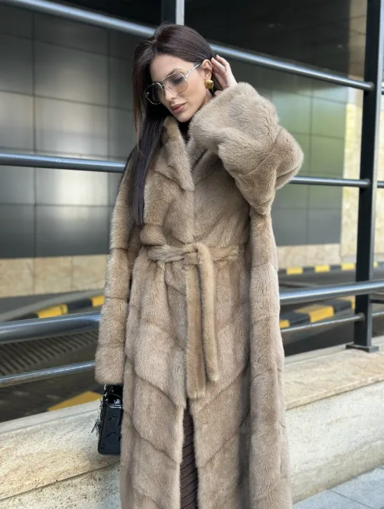 Пастель норковая шуба из аукционного меха - воротник отворот