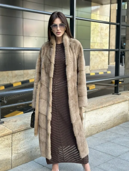 Пастель норковая шуба из аукционного меха - воротник отворот