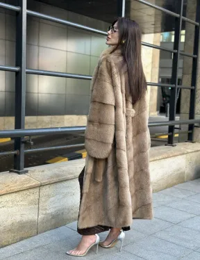 Пастель норковая шуба из аукционного меха - воротник отворот