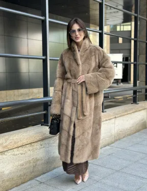 Пастель норковая шуба из аукционного меха - воротник отворот