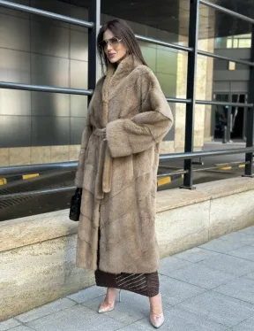 Пастель норковая шуба из аукционного меха - воротник отворот