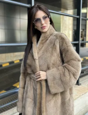 Пастель норковая шуба из аукционного меха - воротник отворот