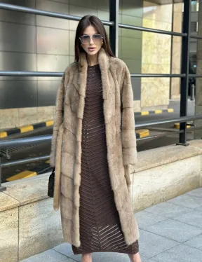 Пастель норковая шуба из аукционного меха - воротник отворот