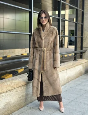 Пастель норковая шуба из аукционного меха - воротник отворот