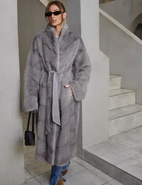 Стильная норковая шуба воротник отворот - цвет дымчато-серый