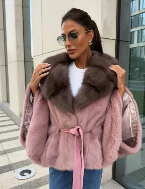 Пудра летучка из меха норки, капюшон куница