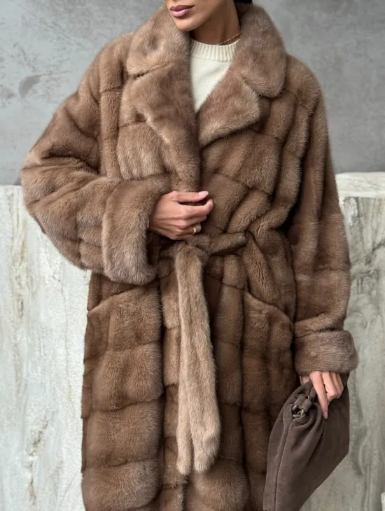 Шуба норковая английский воротник - цвет пастель