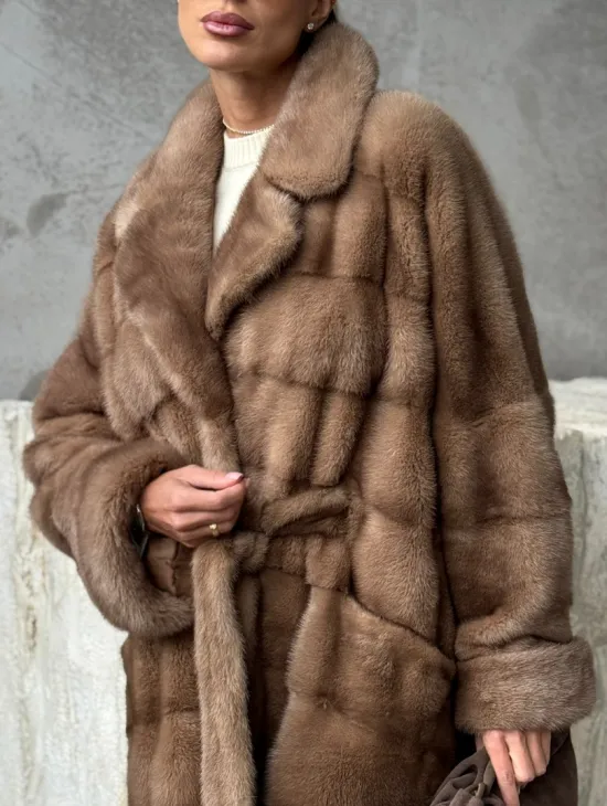 Шуба норковая английский воротник - цвет пастель