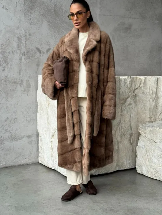 Шуба норковая английский воротник - цвет пастель