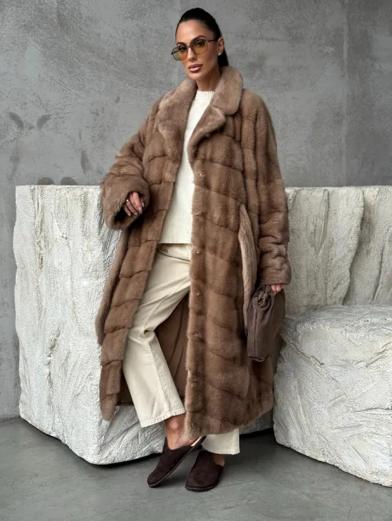 Шуба норковая английский воротник - цвет пастель