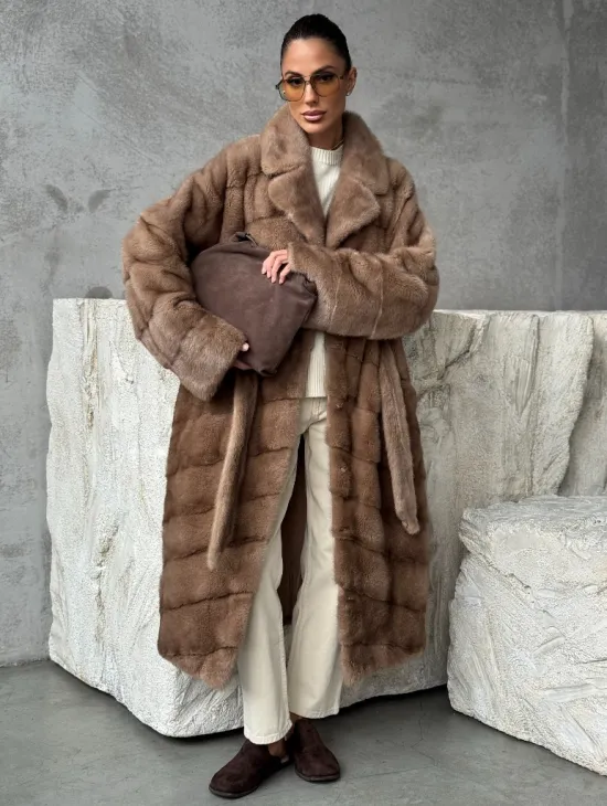 Шуба норковая английский воротник - цвет пастель