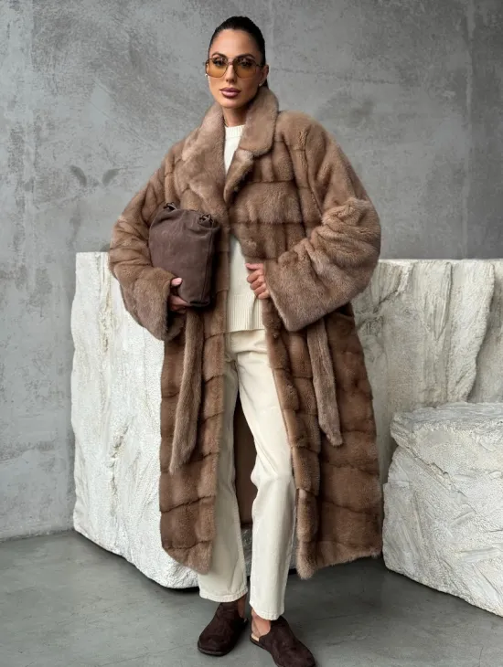 Шуба норковая английский воротник - цвет пастель