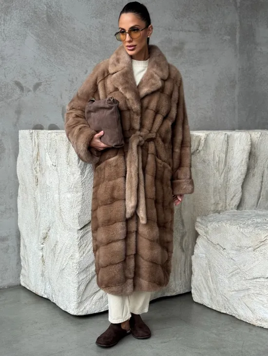 Шуба норковая английский воротник - цвет пастель