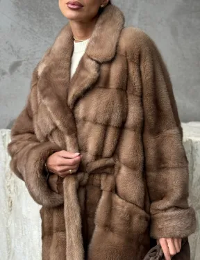 Шуба норковая английский воротник - цвет пастель