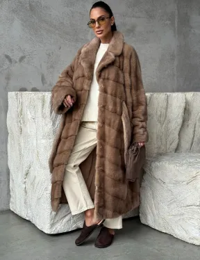 Шуба норковая английский воротник - цвет пастель