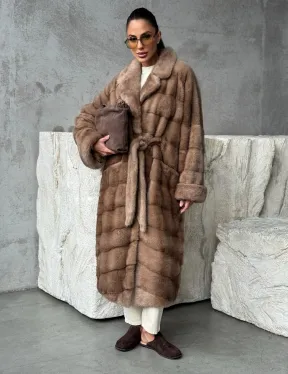 Шуба норковая английский воротник - цвет пастель