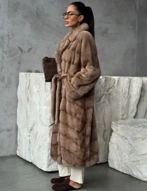 Шуба норковая английский воротник - цвет пастель