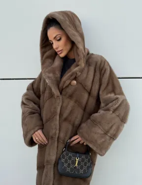 Женская норковая шуба NAFA MINK с капюшоном - цвет пастель