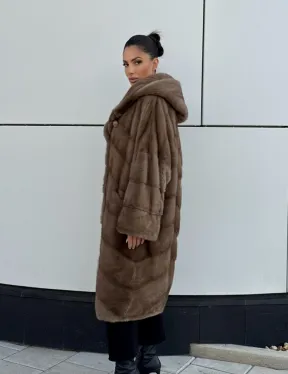 Женская норковая шуба NAFA MINK с капюшоном - цвет пастель