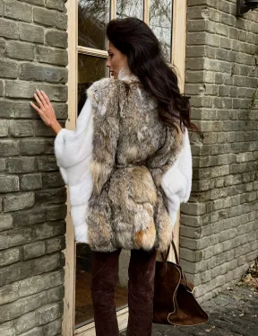 Норковая шуба летучая мышь, отделка из меха рыси