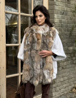 Норковая шуба летучая мышь, отделка из меха рыси