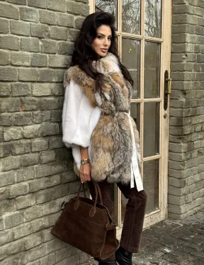 Норковая шуба летучая мышь, отделка из меха рыси