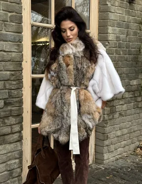 Норковая шуба летучая мышь, отделка из меха рыси
