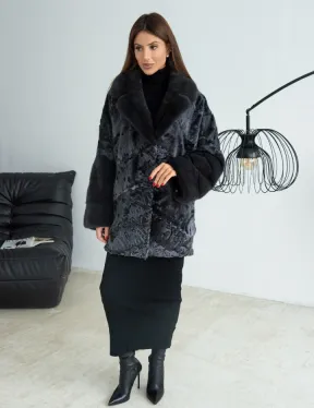 Графит полушубок из каракульчи с отделкой из меха норки