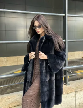 Шуба норковая английский воротник - цвет инфинити