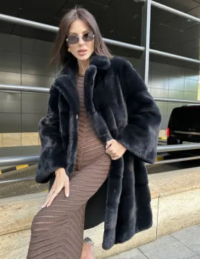 Шуба норковая английский воротник - цвет инфинити