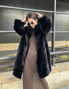 Шуба норковая английский воротник - цвет инфинити